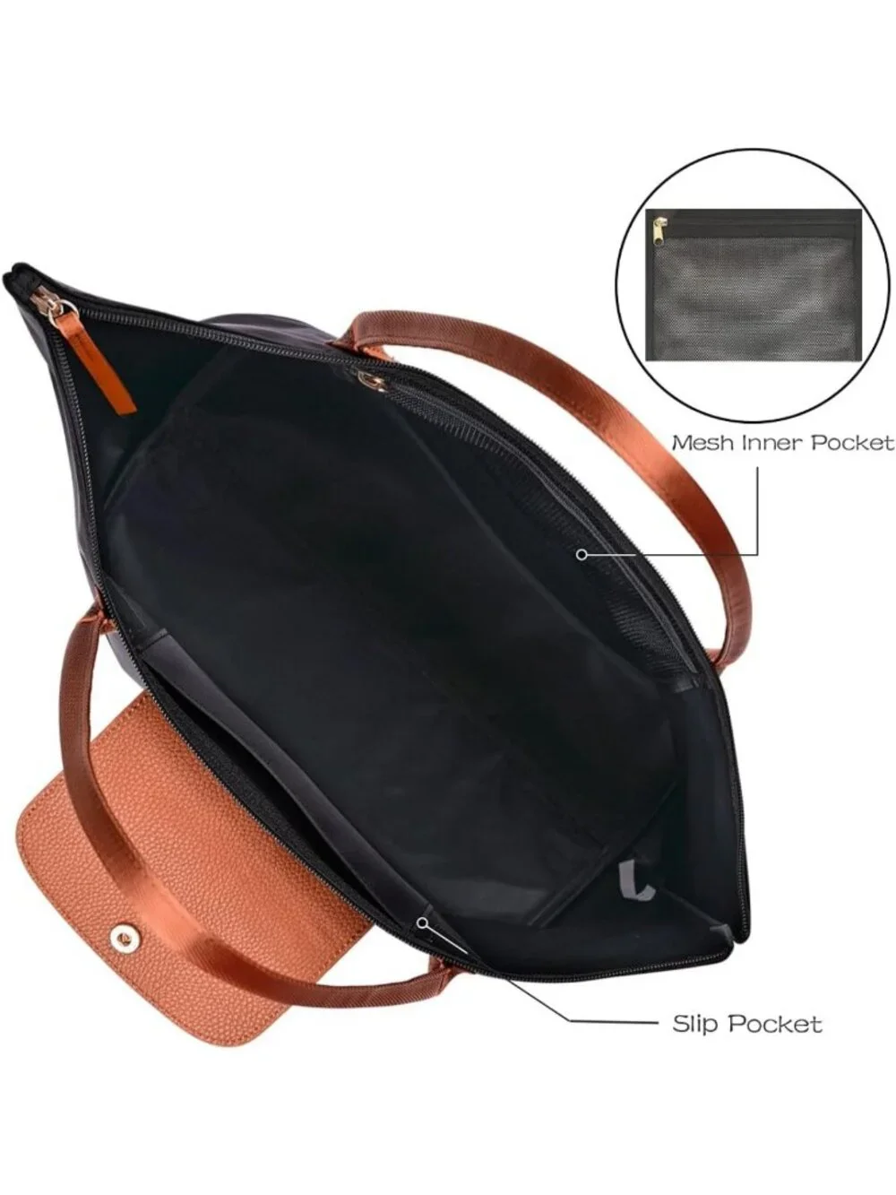 Stylish Nylon Shoulder Tote Bag for Women, Foldable Weekend Hobo Handbag - Black